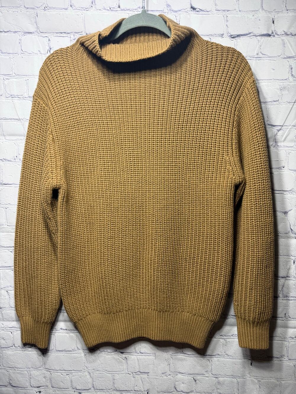 Wilfred Mock Neck Sweater Chunky Brown Sz 2XS Fisherman Preppy